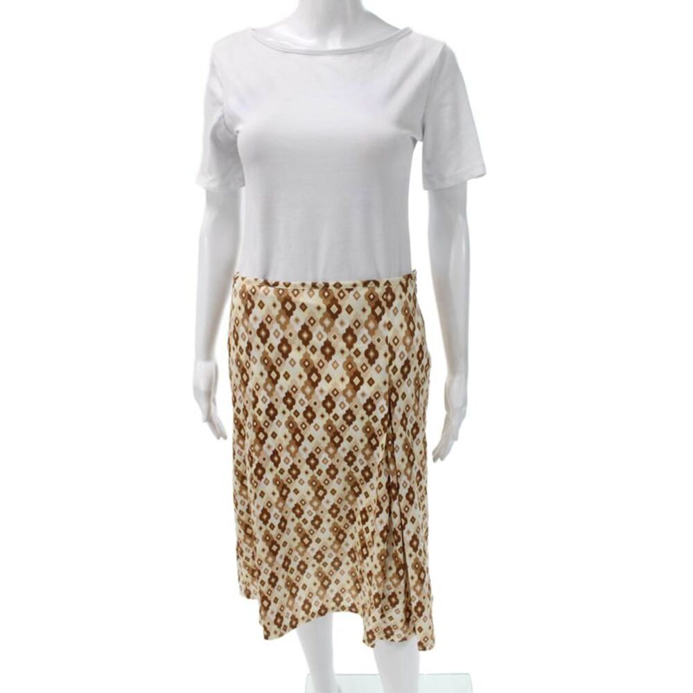 ICB Women Wrap Skirt Brown Geometric Polyester Short Zip Size L